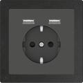Merten D-Life outlet with double USB charger (slate polished frame, anthracite insert)